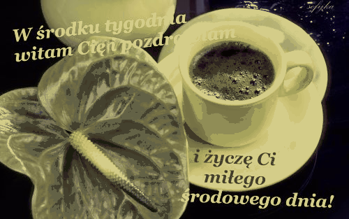 Kawa w żółtym kubku pozdrawiam w środę
